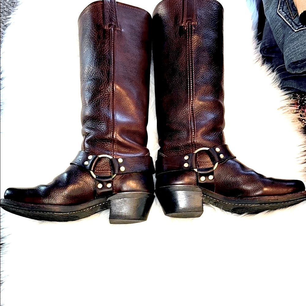 FRYE Harness Moto Brown Leather Classic Boots - Picture 6 of 16